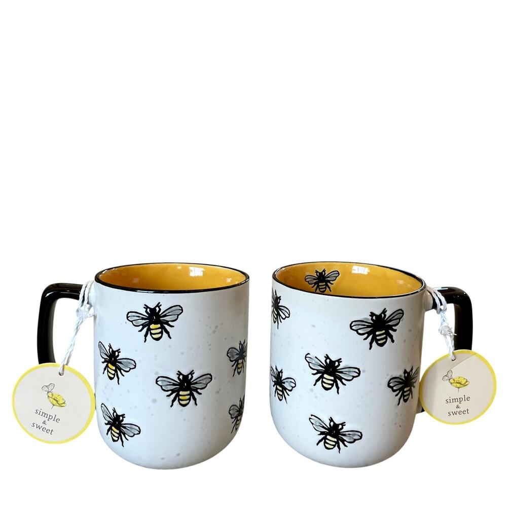 Global Design QUEEN BEE Mug Set of 2 Large Speckled 16oz NEW